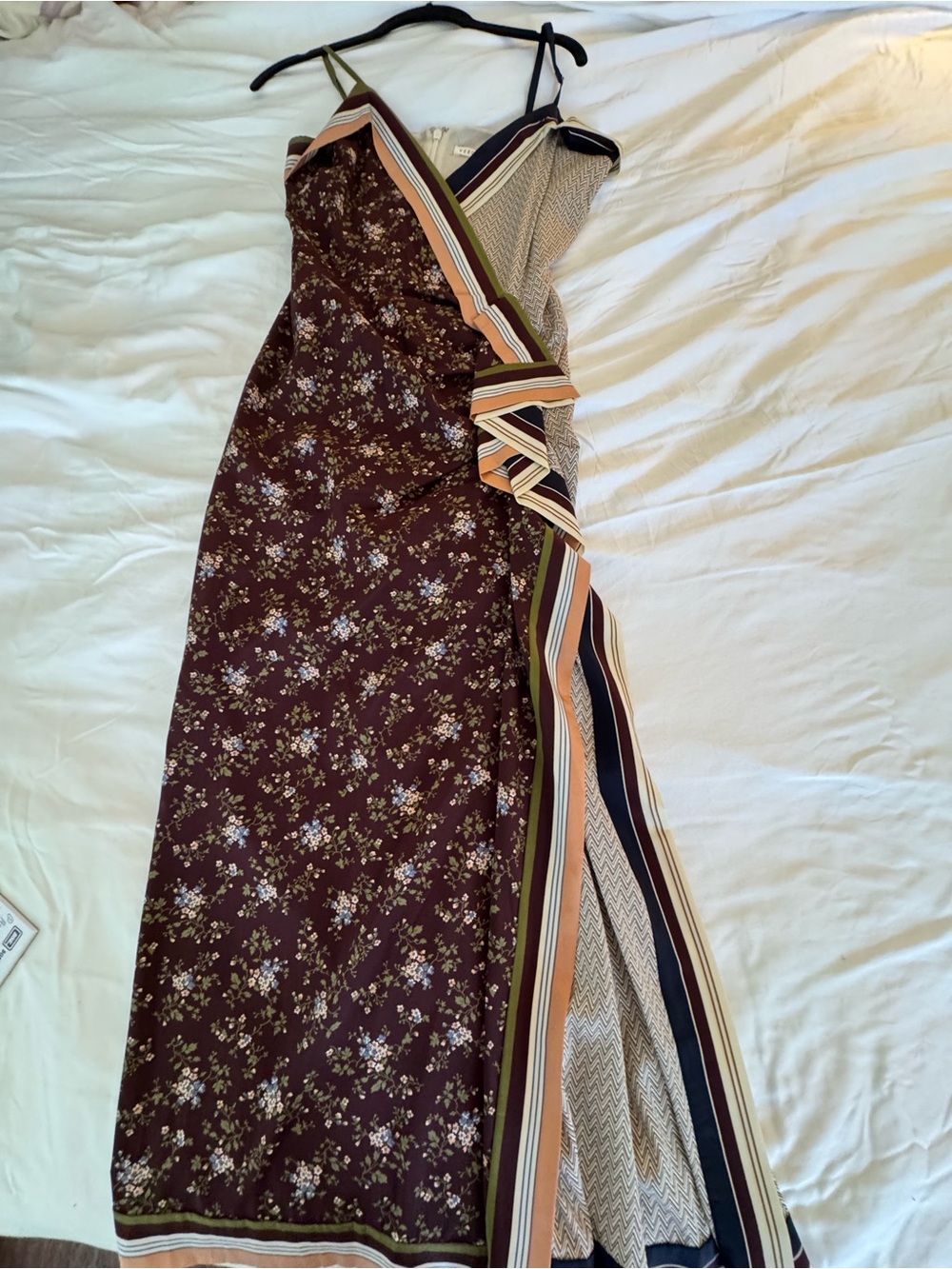 Veronica Beard Mixed-Print Slip Midi Dress in Brown, Olive & Cream - Picture 8 of 16
